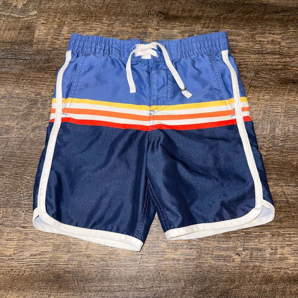 Hanna Andersson Board Shorts Lake Blue Multi Striped Swim Trunks Size 5
